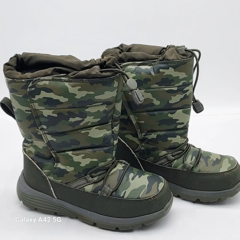 Lands End Youth Camo Snow Boots Green Camouflage Insulated Winter Size 13M